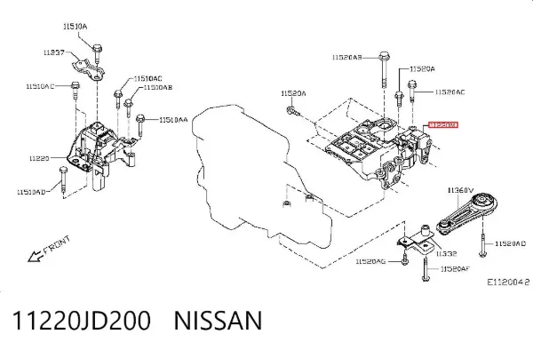 Poduszka (podpora) silnika tylna 11220JD200 Nissan/Infiniti