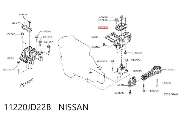 Poduszka (podpora) silnika lewa górna 11220JD22B Nissan/Infiniti