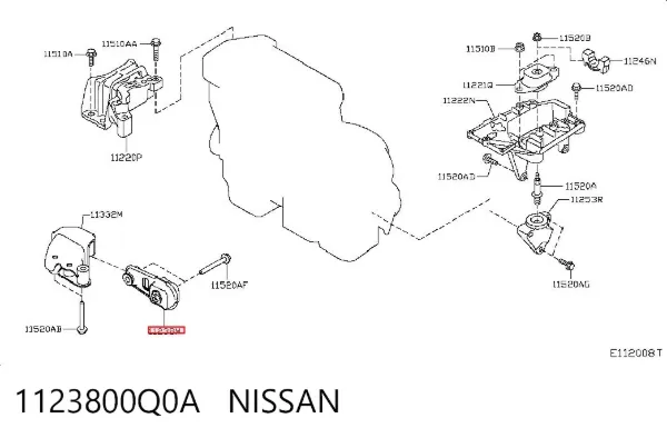 Poduszka (podpora) silnika tylna 1123800Q0A Nissan/Infiniti
