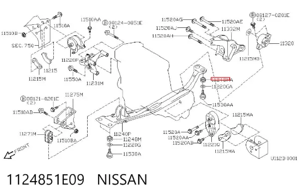 Tuleja przedniej belki podłużnej silnika 1124851E09 Nissan/Infiniti