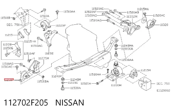 Poduszka (podpora) silnika przednia 112702F205 Nissan/Infiniti