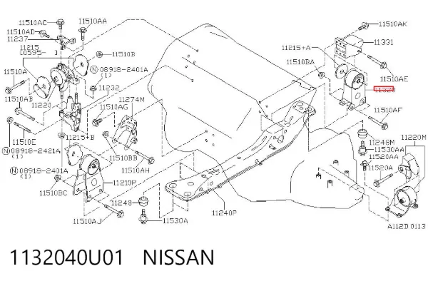 Poduszka (podpora) silnika tylna 1132040U01 Nissan/Infiniti