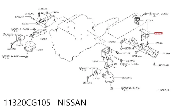 Poduszka (podpora skrzyni biegów) 11320CG105 Nissan/Infiniti