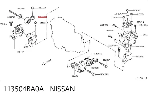 Poduszka (podpora) silnika prawa górna 113504BA0A Nissan/Infiniti