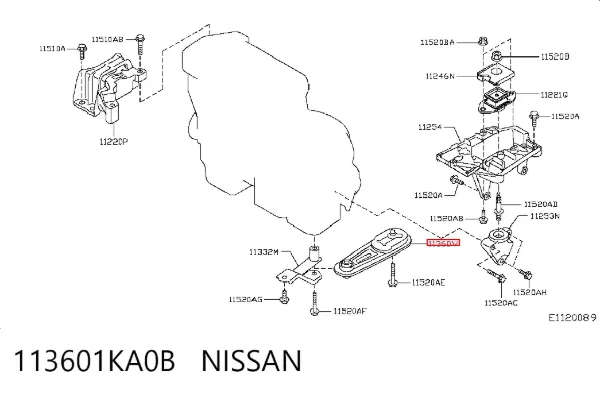Poduszka (podpora) silnika tylna 113601KA0B Nissan/Infiniti
