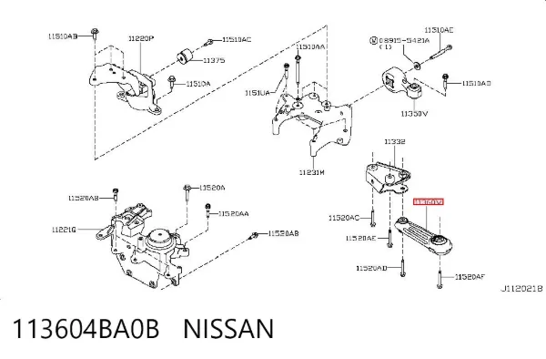 Poduszka (podpora) silnika tylna 113604BA0B Nissan/Infiniti
