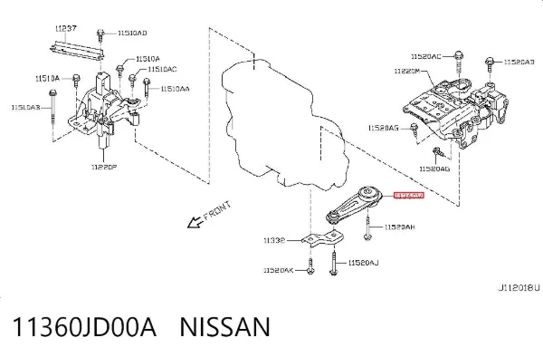 Poduszka (podpora) silnika lewa dolna 11360JD00A Nissan/Infiniti