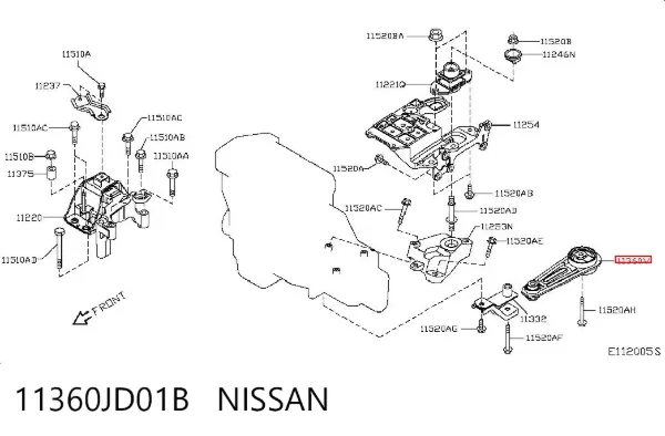 Poduszka (podpora) silnika lewa dolna 11360JD01B Nissan/Infiniti