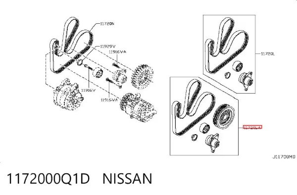 Pasek napędowy mechanizmów, zestaw 1172000Q1D Nissan/Infiniti