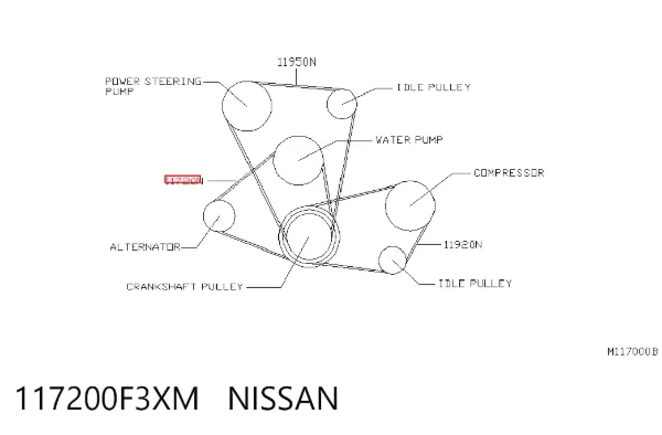 Pas napędowy mechanizmów 117200F3XM Nissan/Infiniti