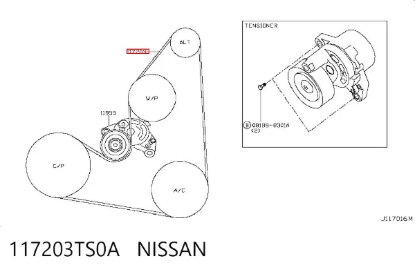 Pas napędowy mechanizmów 117203TS0A Nissan/Infiniti