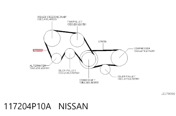Pas napędowy mechanizmów 117204P10A Nissan/Infiniti