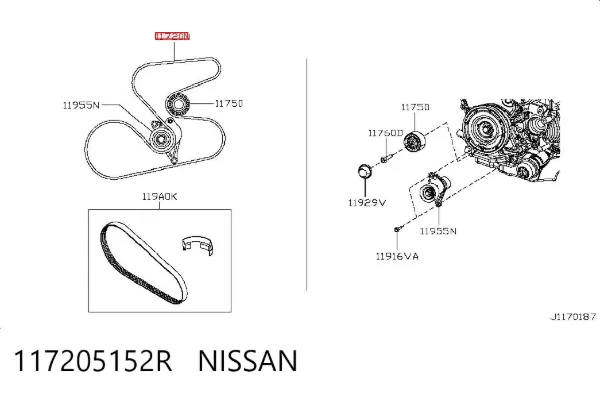 Pas napędowy mechanizmów 117205152R Nissan/Infiniti