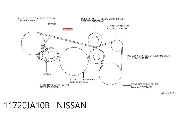 Pas napędowy mechanizmów 11720JA10B Nissan/Infiniti