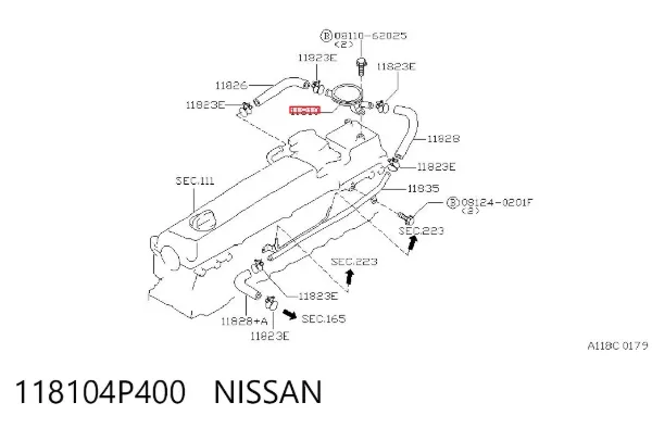 Zawór PCV odpowietrzający silnik 118104P400 Nissan/Infiniti