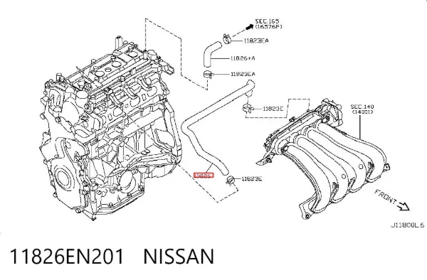Króciec wentylacji kadłuba (separatora oleju) 11826EN201 Nissan/Infiniti
