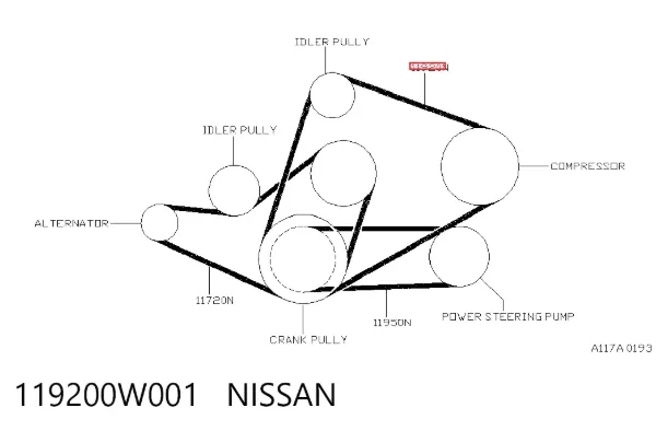 Pas napędowy mechanizmów 119200W001 Nissan/Infiniti