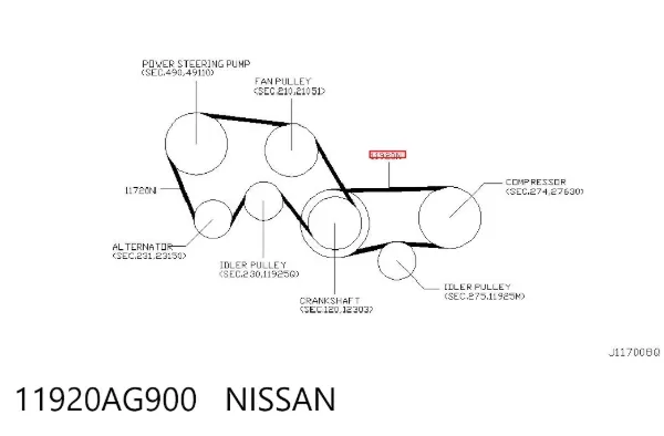 Pas napędowy mechanizmów 11920AG900 Nissan/Infiniti
