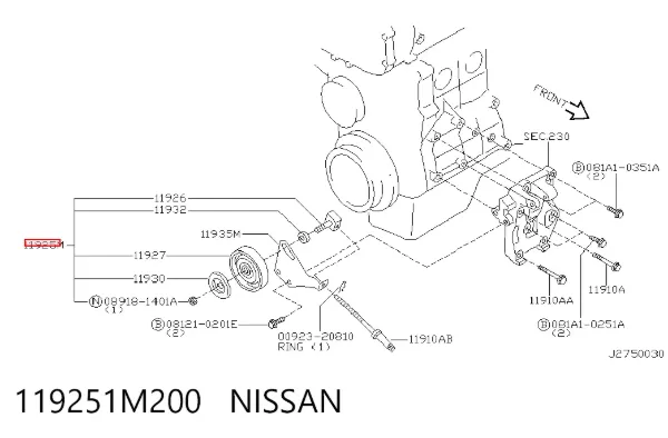 Rolka napinacza paska napędowego 119251M200 Nissan/Infiniti
