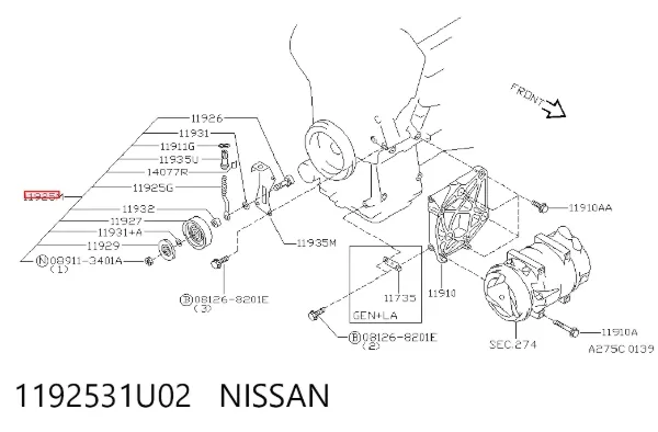 Rolka napinacza paska napędowego 1192531U02 Nissan/Infiniti