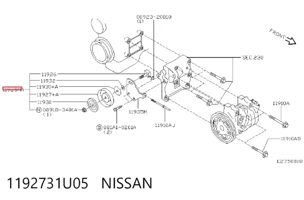 Rolka napinacza paska napędowego 1192731U05 Nissan/Infiniti
