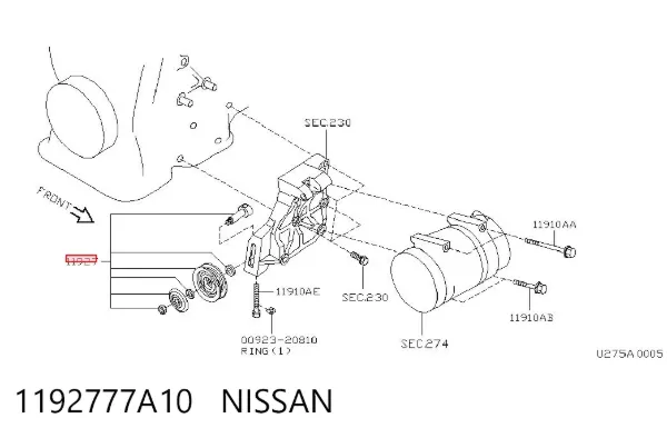 Rolka napinacza paska napędowego 1192777A10 Nissan/Infiniti