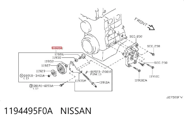 Napinacz paska napędowego 1194495F0A Nissan/Infiniti