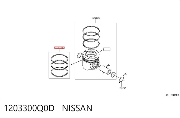 Pierścienie tłokowe na 1 cylinder, STD. 1203300Q0D Nissan/Infiniti