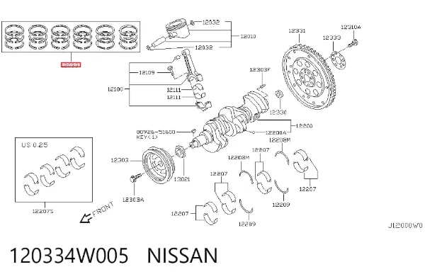 Zestaw pierścieni tłokowych do silnika, STD 120334W005 Nissan/Infiniti