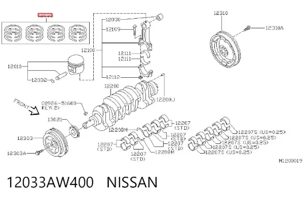 Zestaw pierścieni tłokowych do silnika, STD 12033AW400 Nissan/Infiniti