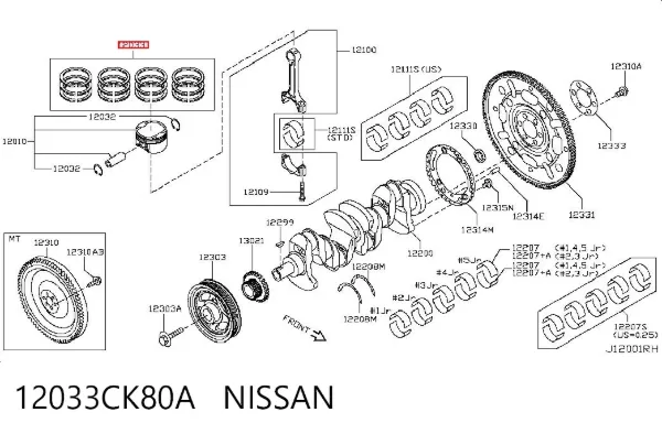 Zestaw pierścieni tłokowych do silnika, STD 12033CK80A Nissan/Infiniti