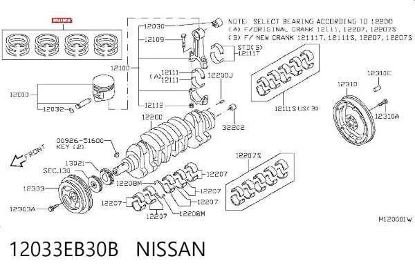 Zestaw pierścieni tłokowych do silnika, STD 12033EB30B Nissan/Infiniti