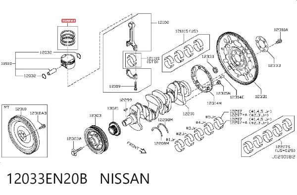 Zestaw pierścieni tłokowych do silnika, STD 12033EN20B Nissan/Infiniti