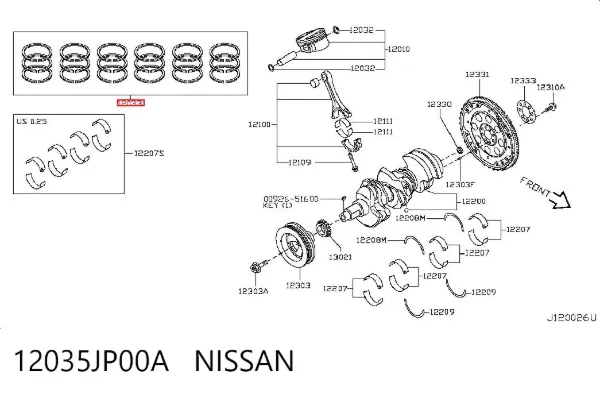 Pierścienie tłokowe komplet na silnik, 2. naprawa (+0,50) 12035JP00A Nissan/Infiniti