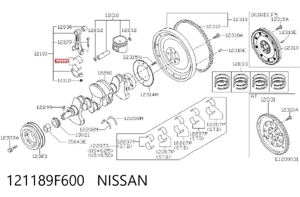 Panewki korbowodowe wału korbowego, zestaw, 1. naprawa (+0,25) 121189F600 Nissan/Infiniti