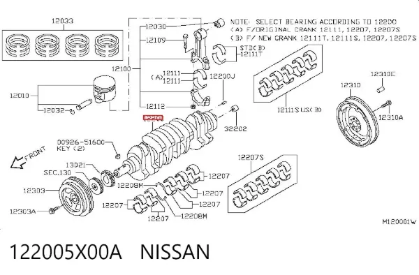 Wał korbowy silnika 122005X00A Nissan/Infiniti