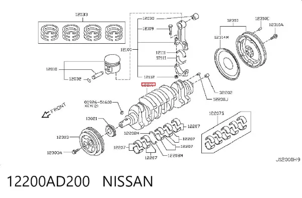Wał korbowy silnika 12200AD200 Nissan/Infiniti