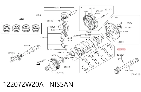 Panewki główne wału korbowego, zestaw, standardowe (STD) 122072W20A Nissan/Infiniti