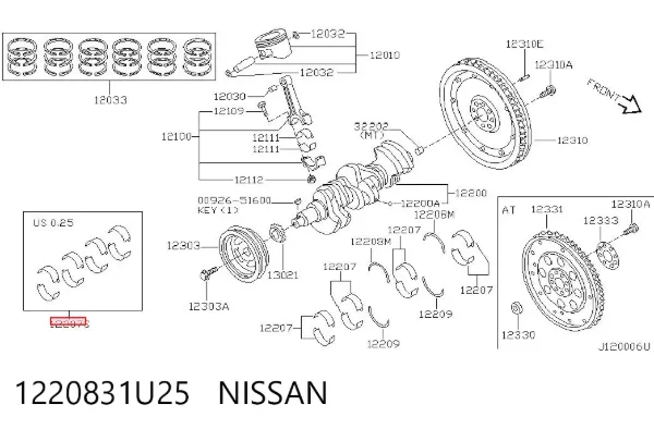 Panewki główne wału korbowego, zestaw, 1. naprawa (+0,25) 1220831U25 Nissan/Infiniti
