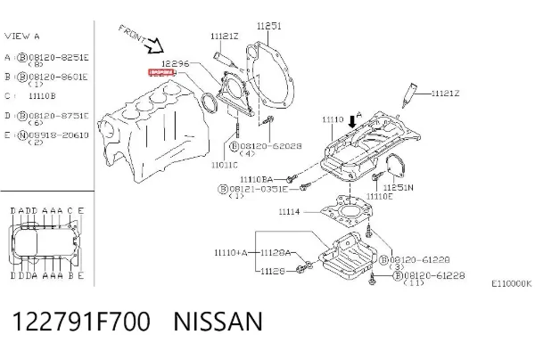 Uszczelniacz wału korbowego silnika tylny 122791F700 Nissan/Infiniti