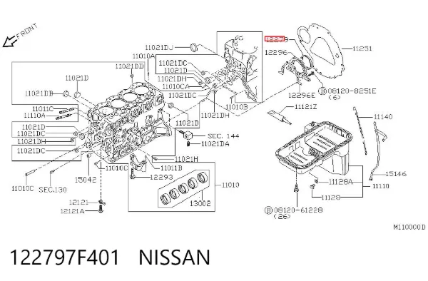 Uszczelniacz wału korbowego silnika tylny 122797F401 Nissan/Infiniti