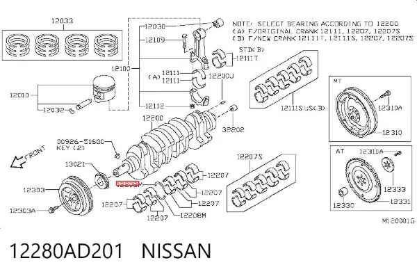 Półpierścień oporowy wału korbowego, STD, zestaw 12280AD201 Nissan/Infiniti