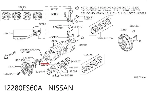 Półpierścień oporowy wału korbowego, STD, zestaw 12280ES60A Nissan/Infiniti