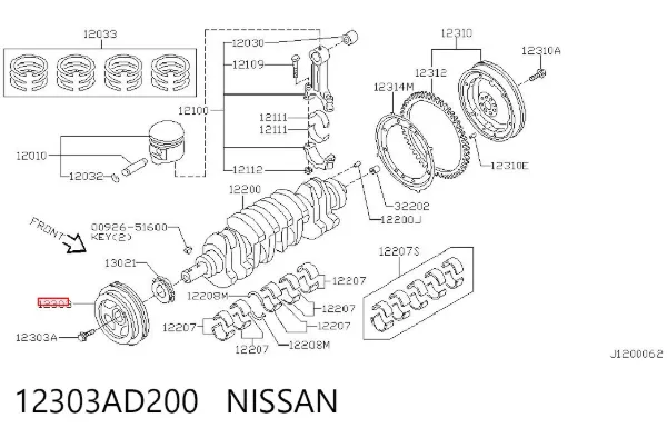 Koło pasowe wału korbowego 12303AD200 Nissan/Infiniti