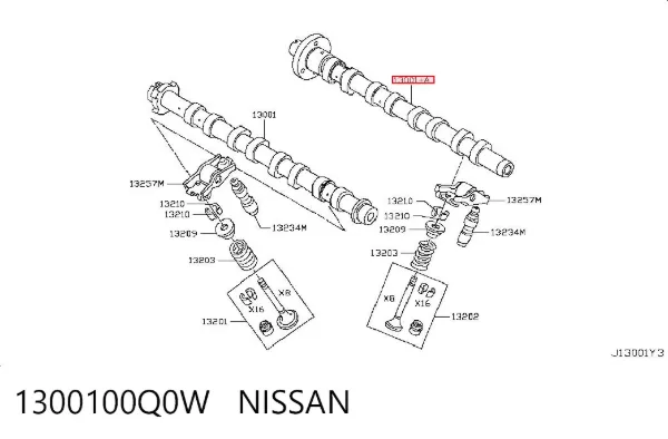 Wał rozrządu silnika wylotowy, wydechowy 1300100Q0W Nissan/Infiniti