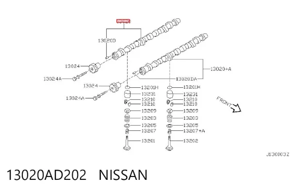 Wał rozrządu silnika ssący, dolotowy Nissan X-Trail T30