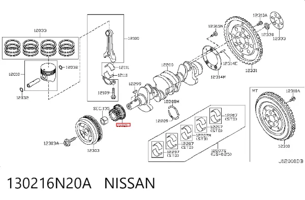 Koło zębate walcowe napędu wałka rozrządu 130216N20A Nissan/Infiniti
