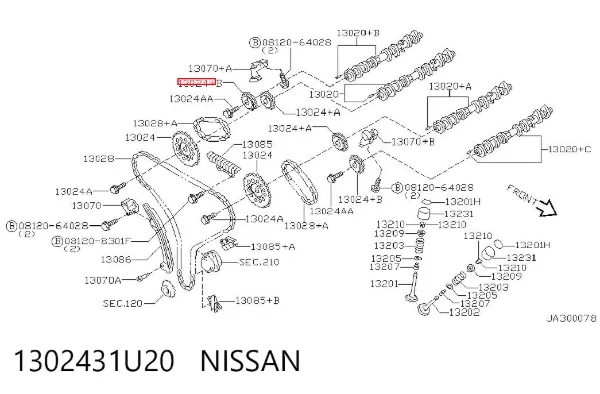 Koło zębate walcowe wału rozrządu silnika, lewego 1302431U20 Nissan/Infiniti