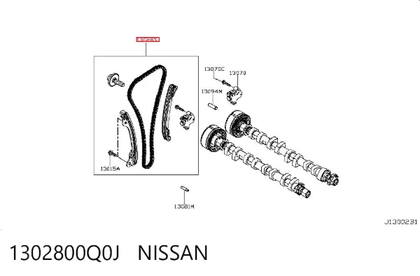 Łańcuch rozrządu górny, zestaw 1302800Q0J Nissan/Infiniti