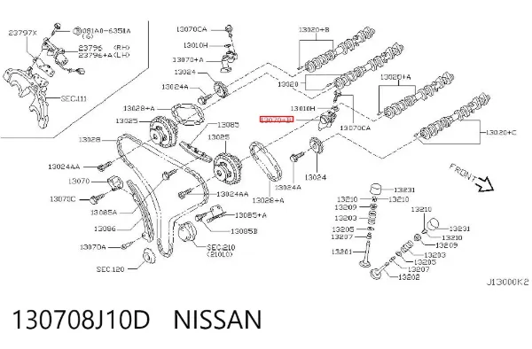 Napinacz łańcucha wałków rozrządu lewy 130708J10D Nissan/Infiniti